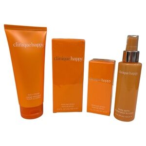 NIB CLINIQUE HAPPY BUNDLE
EDP 3.4 & 1 OZ, CREAM 6.7 OZ & RARE BODY SPRITZ 4.2